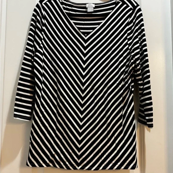 Chico’s Black/white Chevron Stripes V-Neck 3/4 Sleeve Sz2(L) Armpit To Armpit20” - Picture 5 of 7